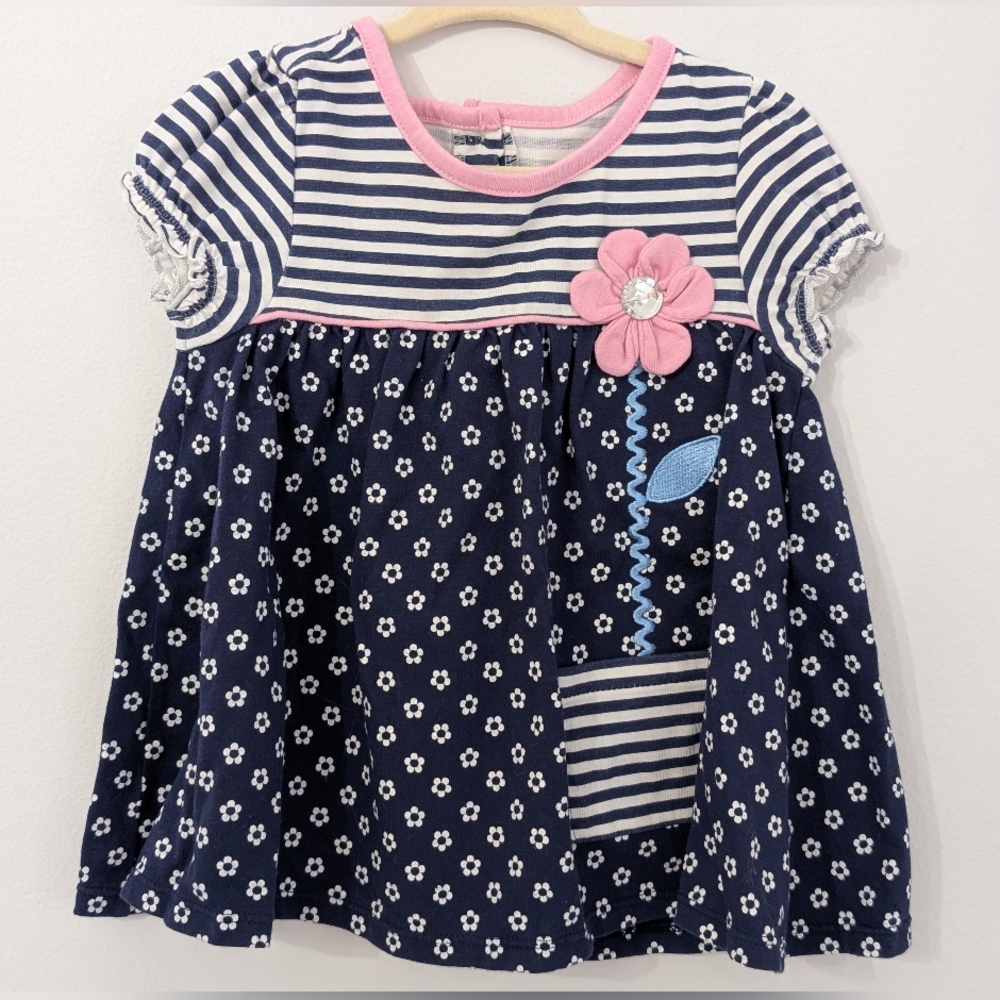 Kid's Headquarters Blue Pink And White Short Sleeve shirt size 24 months